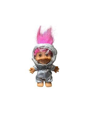 Vintage Russ Berrie Troll 5" Pink Hair Silver Astronaut Space Suit Doll